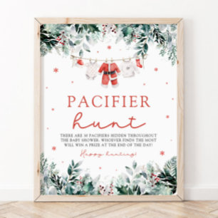 Red jultomten Baby Nappar Hunt Baby Shower Poster