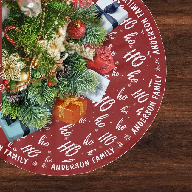 Red Jultomten Ho Ho Ho Mönster jul Julgransmatta Borstad Polyester (red santa claus ho ho ho pattern Christmas tree skirt)