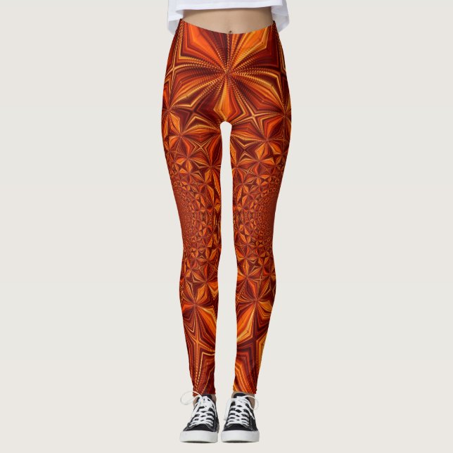 Red Kaleidoscope Digital Art Mönster-28503 Leggings (Framsida)