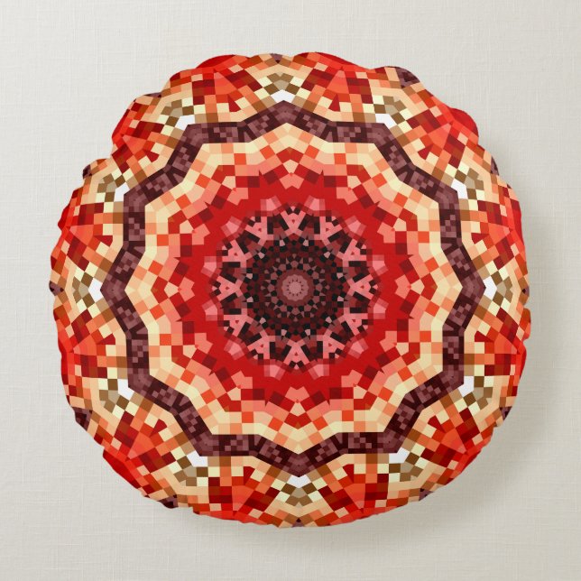 Red Kaleidoscopic Round Pillow Rund Kudde (Framsidan)