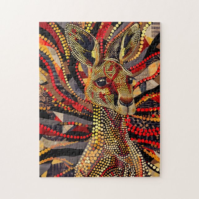 Red Kangaroo i Aborigine Dot Art Stil Pussel (Vertikal)