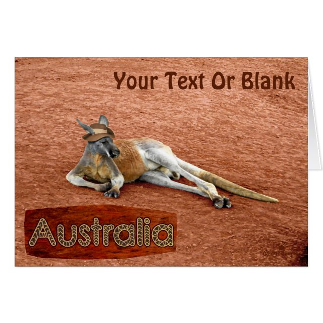 Red Kangaroo in Slouch Hat Hälsningskort (Framsidan Horizontal)
