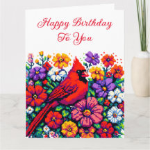 Red Kardinal and Flowers Personlig Birthday