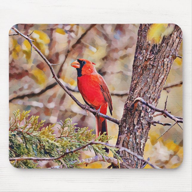 Red Kardinal Bird Art Mouse Pad Musmatta (Framsidan)