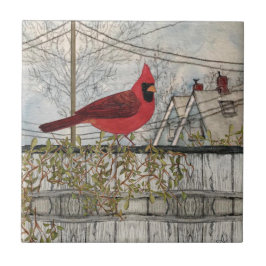 Red Kardinal Bird City Ceramic Tile Kakelplatta
