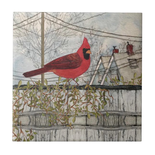 Red Kardinal Bird City Ceramic Tile Kakelplatta (Framsidan)