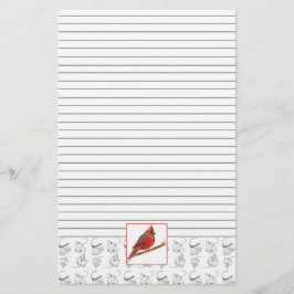 Red Kardinal Bird Lining Stationery Brevpapper