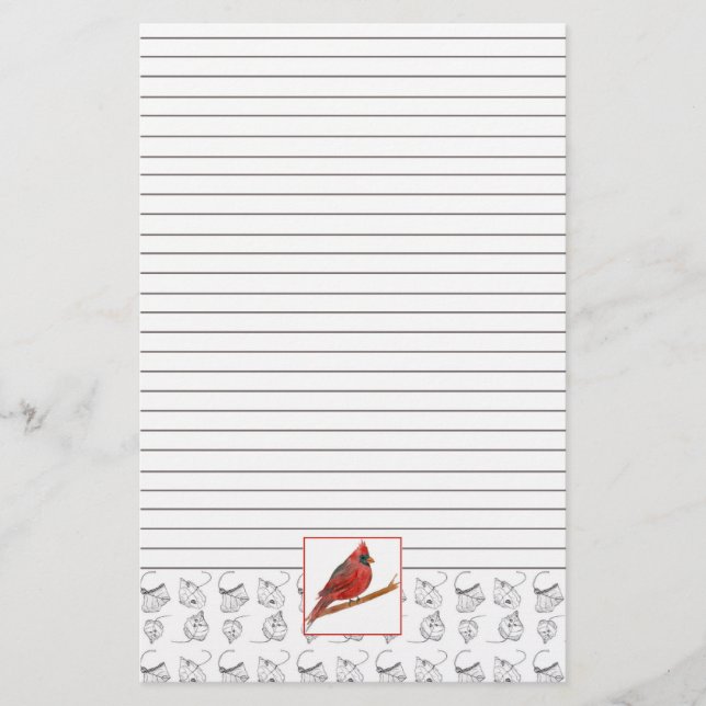 Red Kardinal Bird Lining Stationery Brevpapper (Framsida)