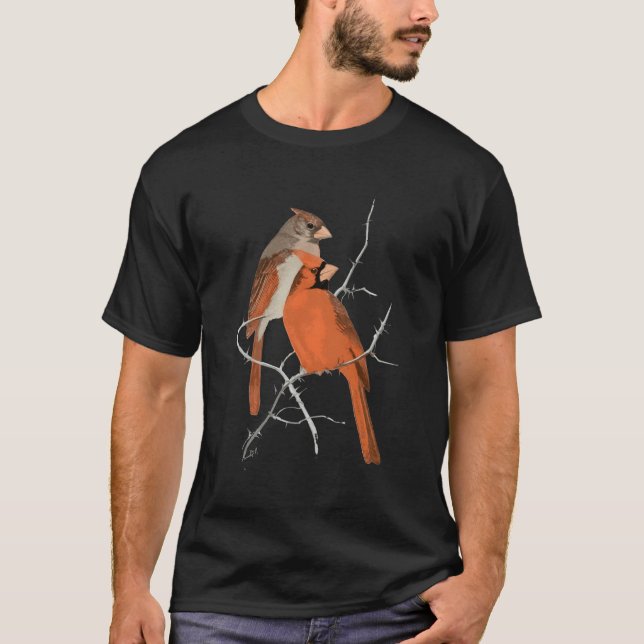 Red Kardinal Bird Male Female T Shirt (Framsida)
