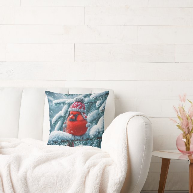 Red Kardinal Bird Winter Hat Kudde (Soffa)