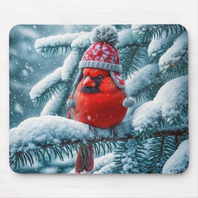 Red Kardinal Bird Winter Hat Musmatta (Framsidan)