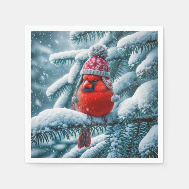 Red Kardinal Bird Winter Hat Pappersservett (Framsidan)