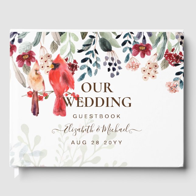 Red Kardinal Birds Bröllop Guest Bok (Framsida)