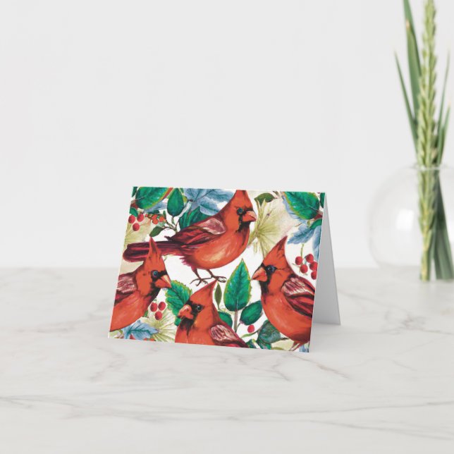 Red Kardinal Birds Jul Winter Helgdag Tack Kort (Framsida)