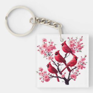 Red Kardinal Birds Rosa Cherry Blommar Träd Bird