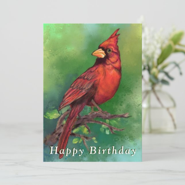 Red Kardinal Birthday Card (Stående Fram)