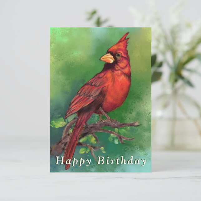 Red Kardinal Birthday Card Kort (Stående Fram)