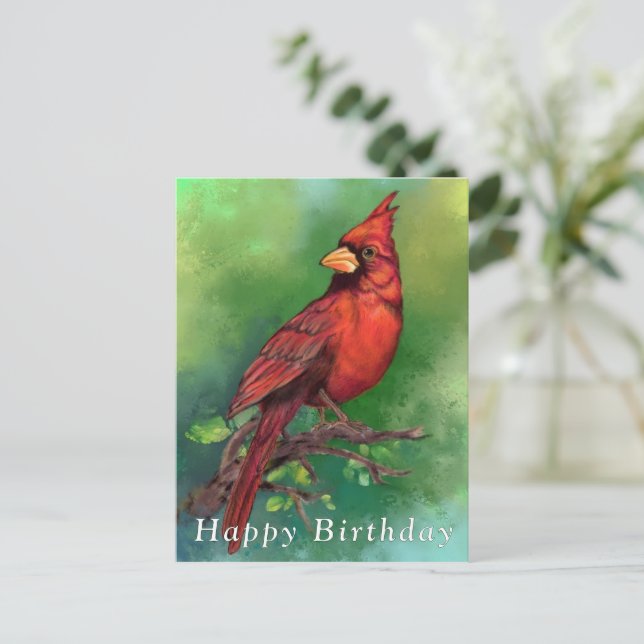 Red Kardinal Birthday Card Vykort (Stående Fram)