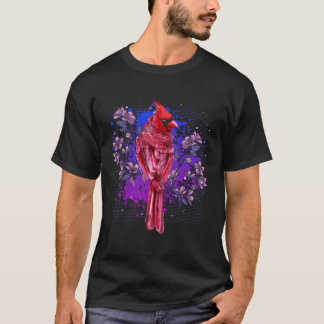 Red Kardinal Blommigt Bird Watching Flowers Bird T Shirt