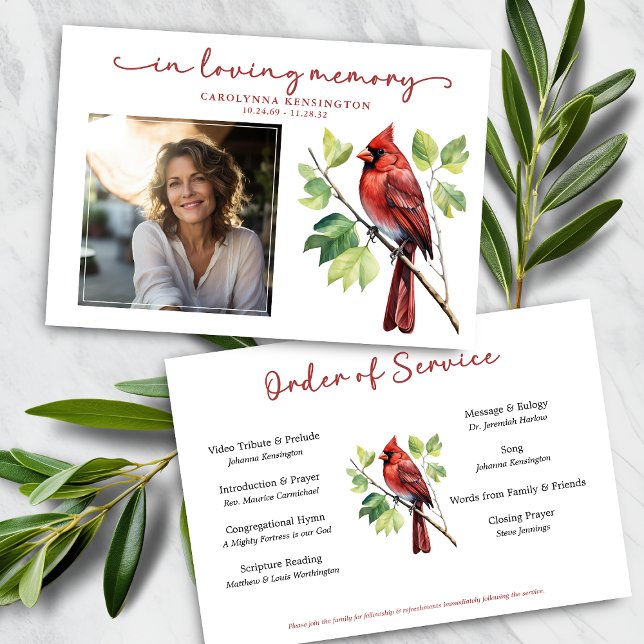 Red Kardinal Memorial Funeral Program (Red Cardinal Memorial Funeral Program)
