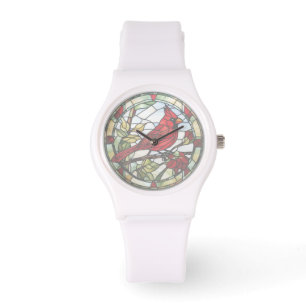 Red Kardinal Stached Glass Woodland Bird Armbandsur