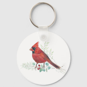 Red Kardinal Watercolor Art Keychain Nyckelring