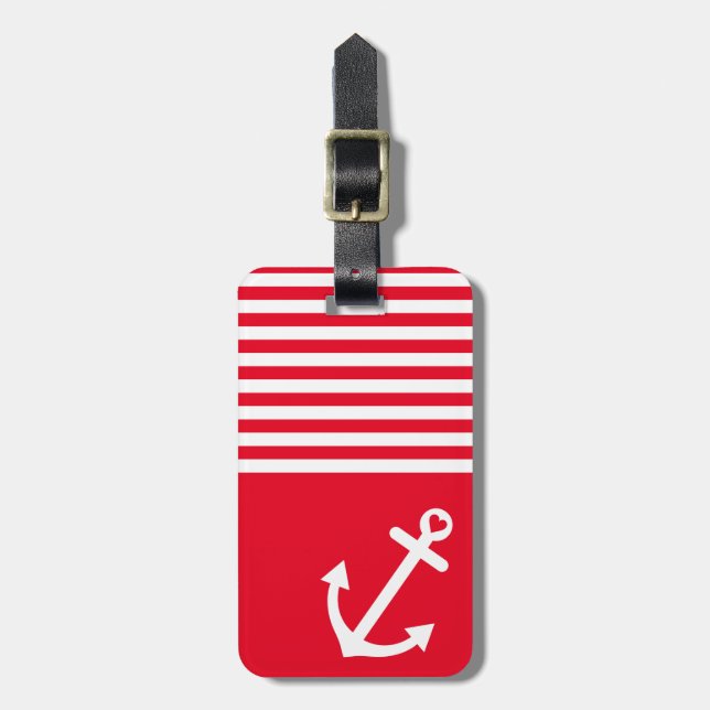 Red Kärlek Anchor Nautical Bagagebricka (Vertikal Framsida)