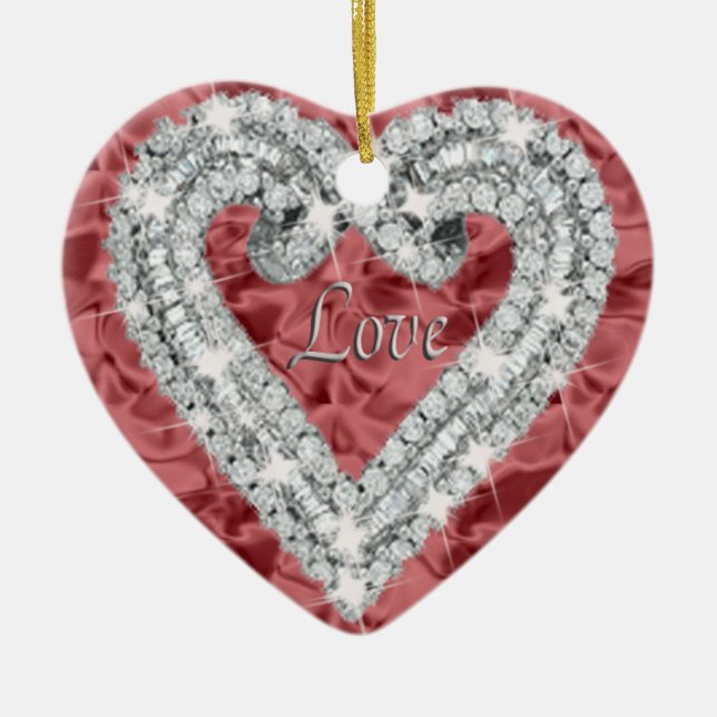 Red Kärlek Diamond Heart Ornament (Framsidan)