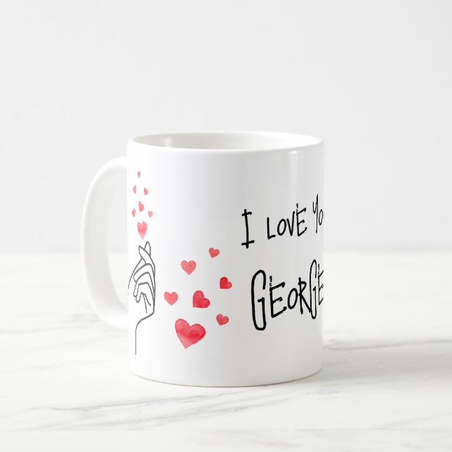 Red kärlek finger-hjärtan kaffe mugg (Framsida vänster)