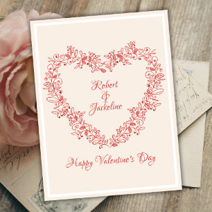 Red Kärlek Heart Cute Blommigt Elegant Valentines Helg Vykort