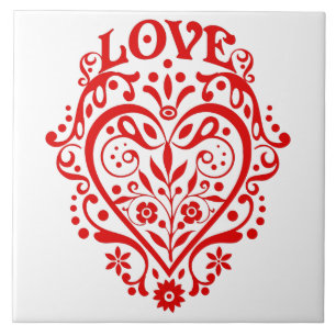 Red Kärlek Heart-grafik Kakelplatta