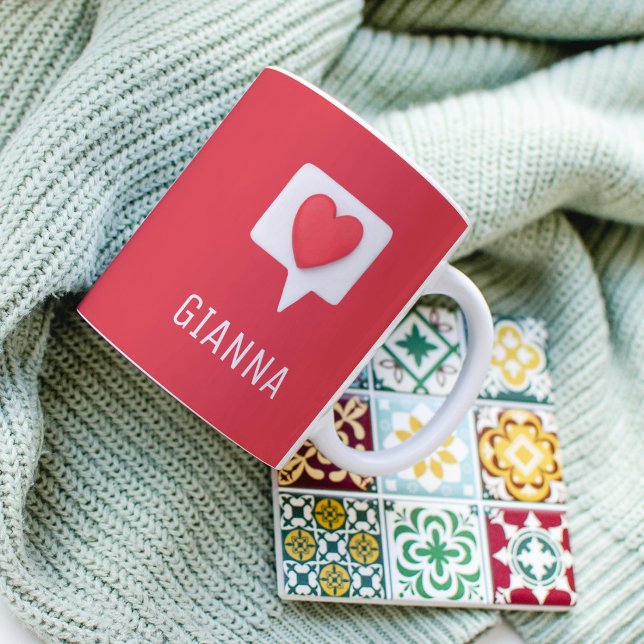 Red Kärlek Heart Romantic Girly Personlig Namn Kaffemugg (Skapare uppladdad)