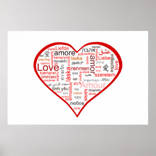 Red Kärlek Heart Typography Poster