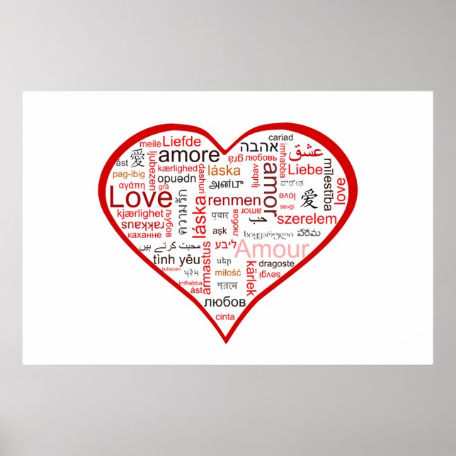 Red Kärlek Heart Typography Poster (Framsidan)