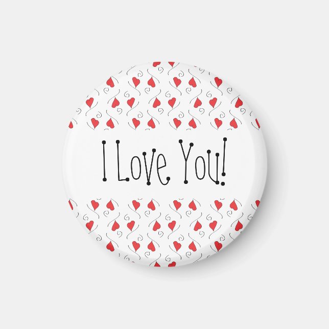 Red Kärlek Hearts and Swirls I Kärlek You Magnet (Framsidan)