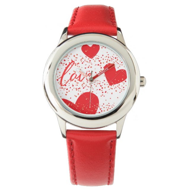 Red Kärlek Hearts Kids' Watch - Cute Valentine Day Armbandsur (Framsida)
