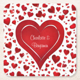 Red Kärlek Hearts | NAMN VALENTINES PARTY Underlägg Papper Kvadrat