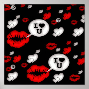 Red Kärlek Hearts och Läppar Poster