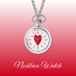 Red kärlek hjärta Necklace Watch Armbandsur<br><div class="desc">Necklace Watch-gåva. Med rött kärlek hjärta och klocknummer på vit bakgrund.</div>