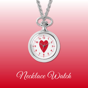 Red kärlek hjärta Necklace Watch Armbandsur