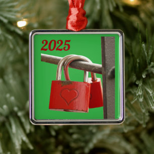 Red Kärlek Locks på stängsel Julgransprydnad Metall