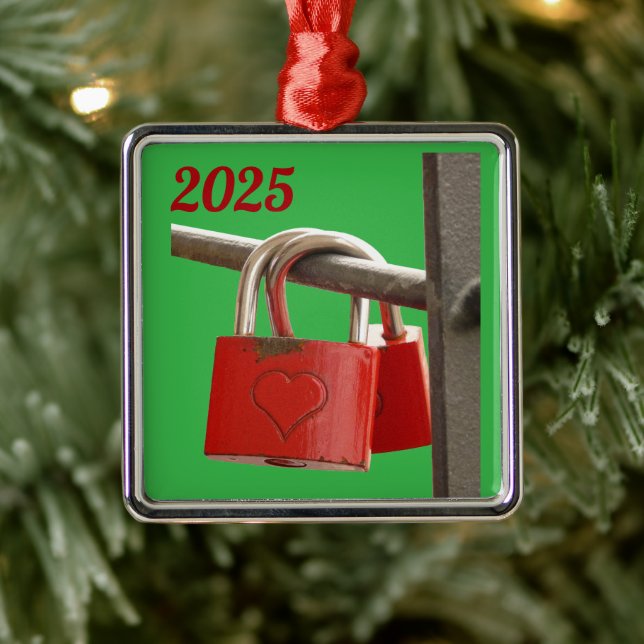 Red Kärlek Locks på stängsel Julgransprydnad Metall (Träd)