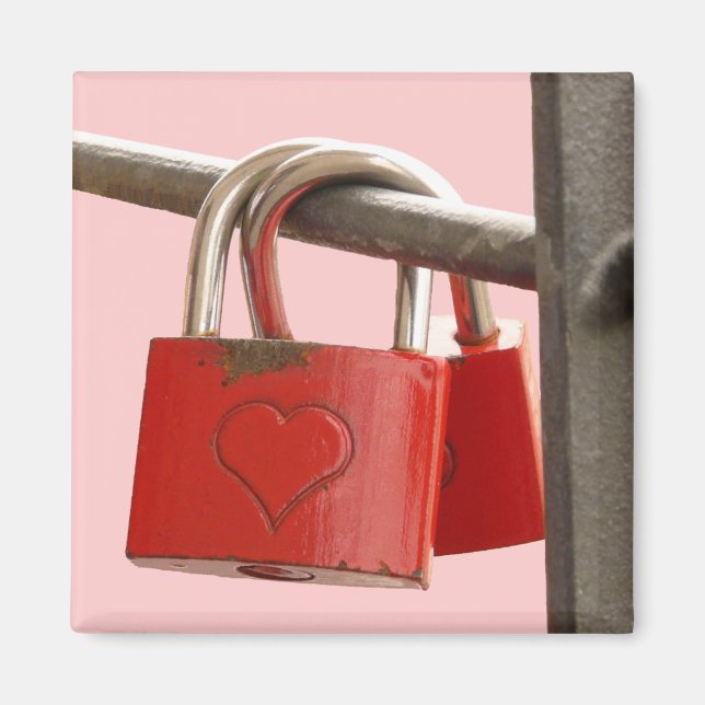 Red Kärlek Locks på stängsel Magnet (Framsidan)