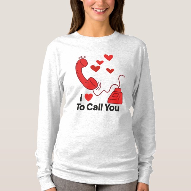 Red Kärlek Mobil - Cute Retro Call Illustration T Shirt (Framsida)