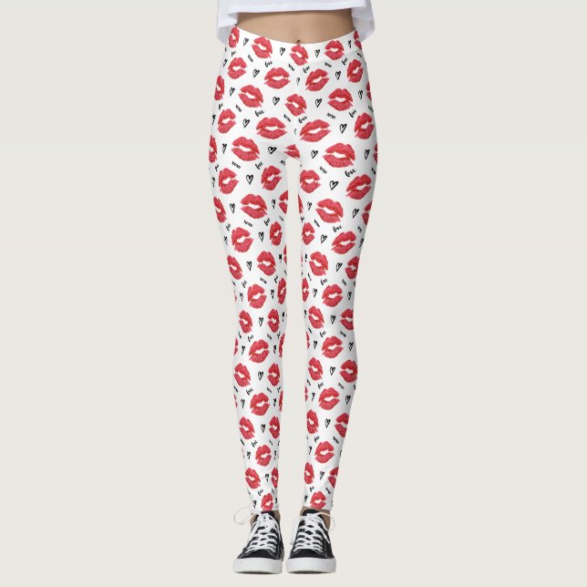 Red Kärlek och Kisses Valentineser Leggings (Framsida)