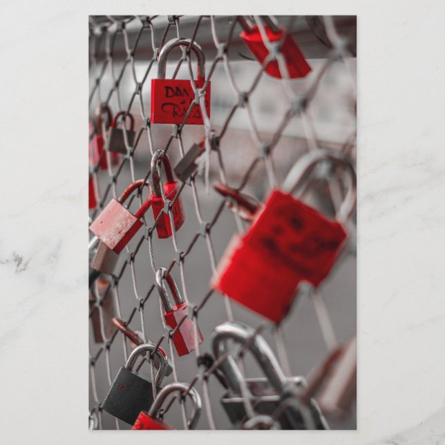 Red Kärlek Padlocks Brevpapper (Framsida)