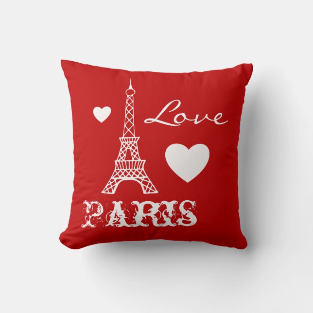 Red Kärlek Paris Eiffel Torn Bedroom Pillow Kudde (Framsida)
