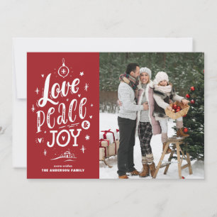 Red Kärlek Peace and Joy Lettering jul Photo Julkort