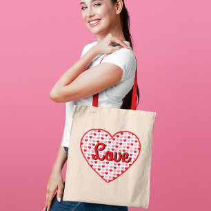 Red Kärlek Valentine Heart på Rosa & Red Hearts Tygkasse