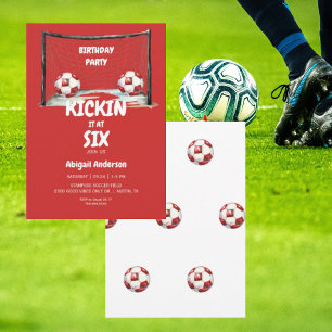 Red Kickin it Soccer Födelsedagsfest Inbjudningar